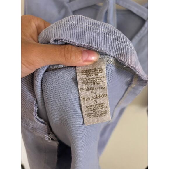 Free People Top Women's Large Blue Star Cross Tee Round Neck 3/4 Sleeves - Picture 7 of 7